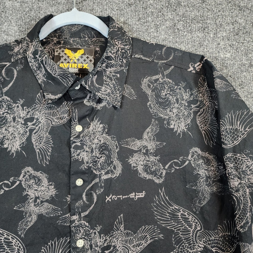 Avirex Men Y2K Streetwear Dragon Eagle AOP Graphic Button‎ Shirt Size XL